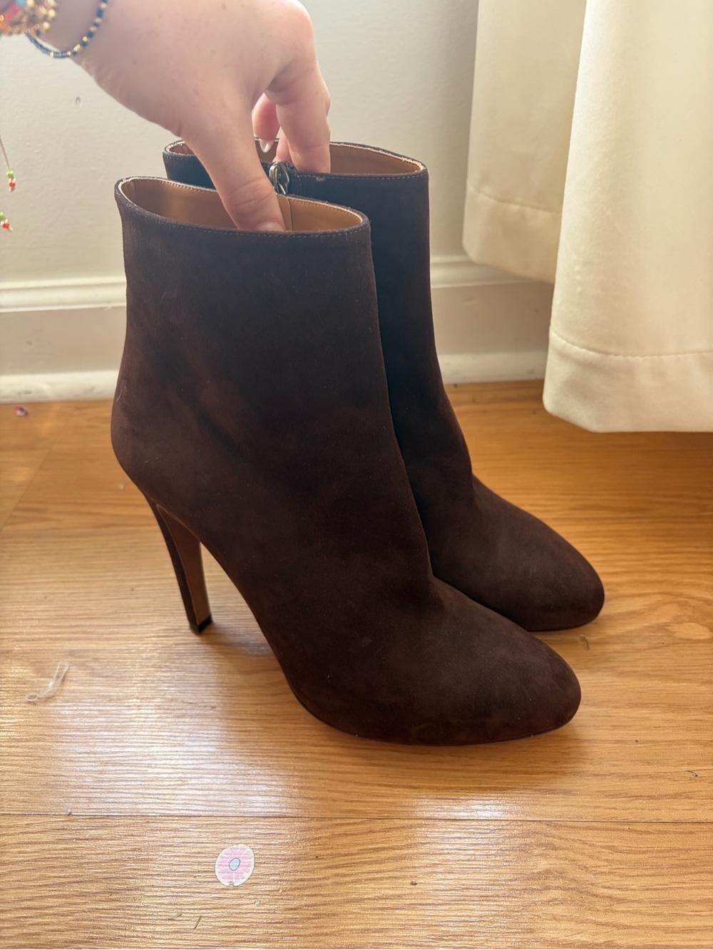 Women's 9 Dark Brown Suede High-Heel Ankle Boots